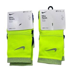 2 PK Nike Spark Running Ankle Socks Volt Yellow Blue Dri-FIT M 10-11.5 W 11.5-13